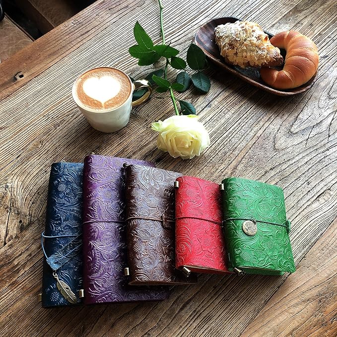 Refillable Leather Journal, Handmade Coffee Leather Notebook with Bookmark for Men & Women, Vintage Notepad Sketchbook Perfect for Writing, Gifts, Travelers (Coffee, Passport)