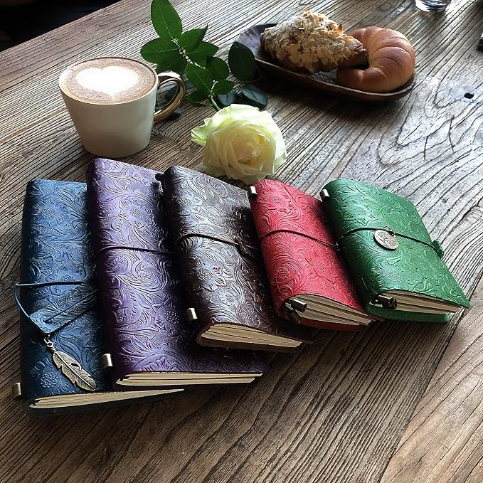 Refillable Leather Journal, Handmade Notebook with Bookmark for Men & Women, Vintage Notebook perfect for writing, gifts, travelers (Purple, A5)