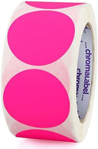 ChromaLabel 2 Inch Round Colored Stickers, High Visibility Permanent Sticky Dots Color Coding Labels, Easy to Write On Colored Dot Stickers, 500 Fluorescent Pink Circle Stickers per Roll