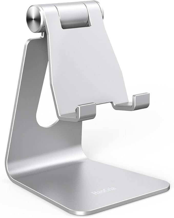 Cell Phone Stand for Desk- Adjustable Phone Stand Holder, Cradle, Dock, Desktop Stand for iPhone 17 16, 15, 14, Plus, Pro, Pro Max, 13 12 X XS,4-8" Phones, Office Accessories (Silver)