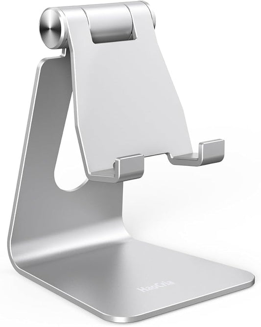 Cell Phone Stand for Desk- Adjustable Phone Stand Holder, Cradle, Dock, Desktop Stand for iPhone 17 16, 15, 14, Plus, Pro, Pro Max, 13 12 X XS,4-8" Phones, Office Accessories (Silver)