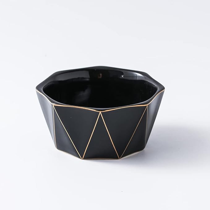 Paper Clip Holder With Gold Line Geometric Ceramic Paper Clip Dispenser for Desk Cute Paper Clip Organizer Office Binder Clip Holder (Black)