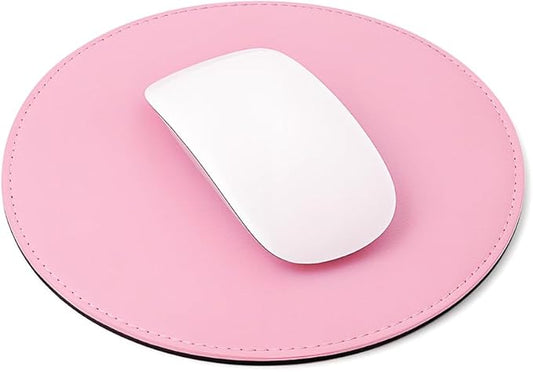 ProElife Premium Cute Round Mouse Pad Mat Waterproof PU Leather 8.66-Inch Mousepad with Anti-Skid Base Stitched Edge for Home Office Gaming Computer Laptop Accessories (Pink)
