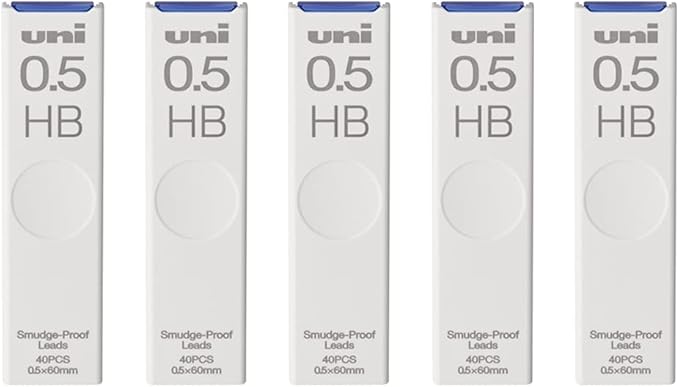 Uni Pencil Lead, The Uni" Smudge-Proof Leads, 0.5mm HB, 40 Leads x 5 Pack