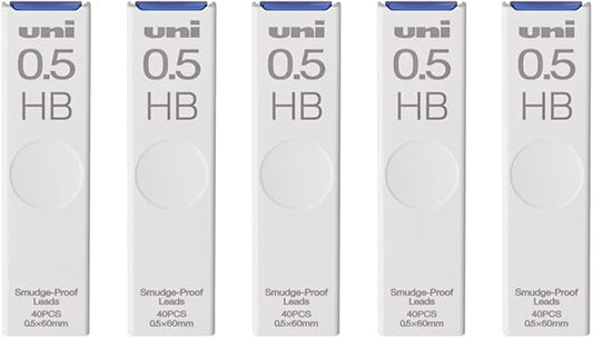 Uni Pencil Lead, The Uni" Smudge-Proof Leads, 0.5mm HB, 40 Leads x 5 Pack