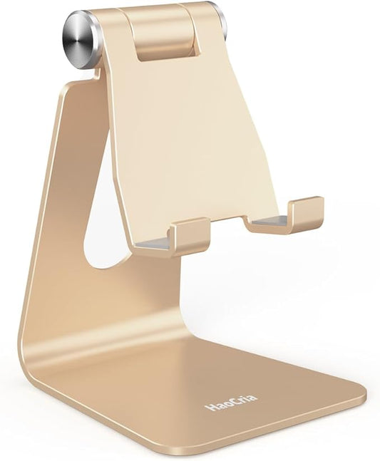 Cell Phone Stand for Desk- Adjustable Phone Stand Holder, Cradle, Dock, Desktop Stand for iPhone 17 16, 15, 14, Plus, Pro, Pro Max, 13 12 X XS,4-8" Phones, Office Accessories (Gold)