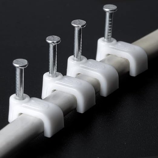 Cable Clips Nail in Cable Clips 100 Pcs 8mm Flat Ethernet Cable Wall Clips Cable Tacks Coax Cable Clip Speaker Wire Clips Cable Nails for Cords Cat5/Cat5e/Cat6/Cat7 RJ45 Cord Clips