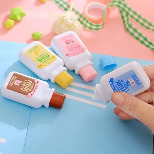 Brccee AC 4PCS Milk Bottle Correction tape Kawaii Cartoon Stationery Cute Students School Office Supplies (Brown, Blue, Yellow, Pink - Delivery with Random Color)
