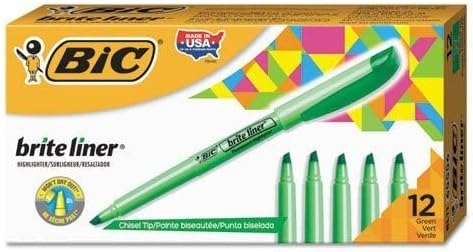 BIC Brite Liner Highlighter Chisel Tip Green 2DOZEN (BL11-GN)