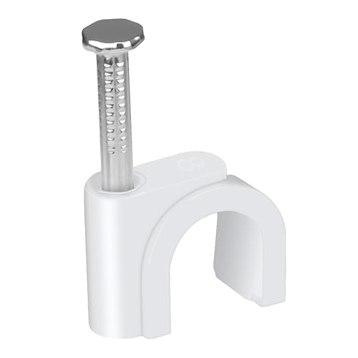 LeMotech Cable Clips, 200pcs 8mm Wire Wall Clips with Steel Nails, Coaxial Nail Clamps for Cable Cord Management RG6 RG59 CAT5e CAT6 RJ45 Ethernet Cable Clamps, White