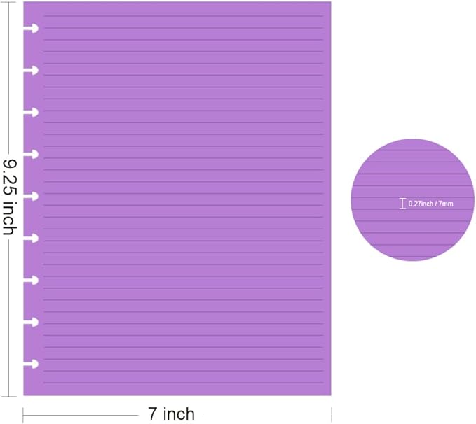 9 Discbound Lined Colorful Refills Paper, 100 Sheets (200 Pages), 9 Disc Pre-Punched Happy Planner Inserts, Loose Leaf, 5-Color Refills Paper, Classic Size, 7 x 9.25 Inch
