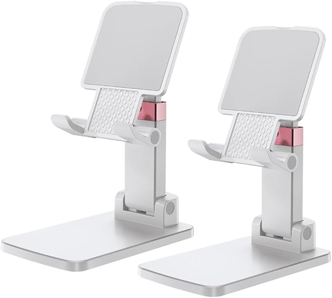 Phone Holder for Desk Cell Phone Holder Height Angle Adjustable Stands, Anti-Slip Base, Compact Design for iPhone Android Devices,White,2Pack