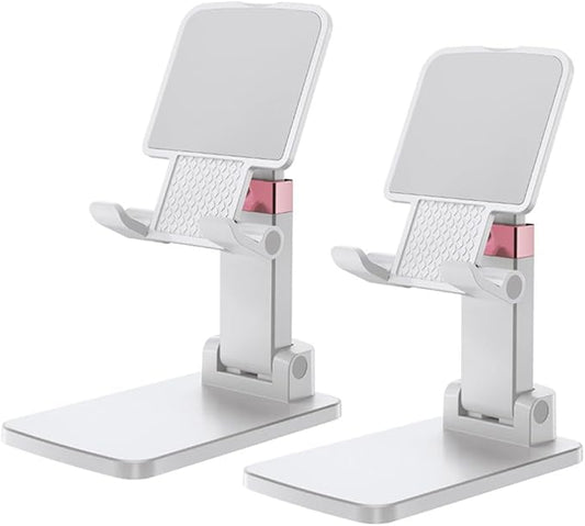 Phone Holder for Desk Cell Phone Holder Height Angle Adjustable Stands, Anti-Slip Base, Compact Design for iPhone Android Devices,White,2Pack