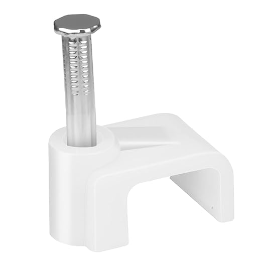 LeMotech Flat Cable Clips, 1000pcs 10mm Wire Wall Clips with Steel Nails, Coaxial Nail Clamps for Cable Cord Management CAT6 CAT6e RJ45 Ethernet Cable Clamps, White