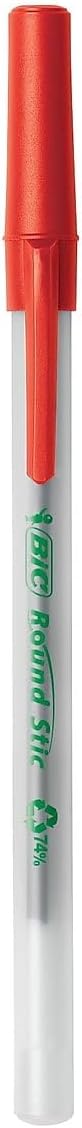 BIC Ecolutions Round Stic Ballpoint Pens, Medium Point (1.0mm), 50-Count Pack, Red Ink Pens Made from 97% Recycled Plastic