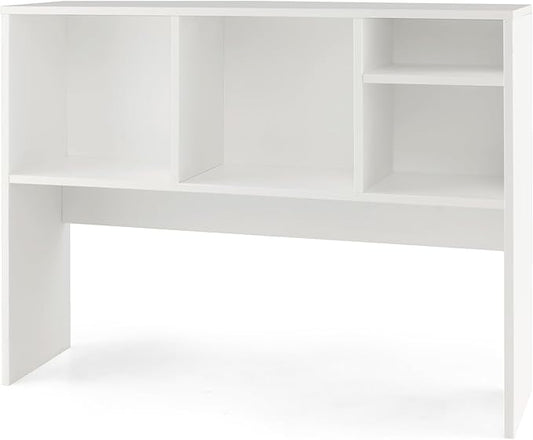 Desk Hutch, Desktop Shelf with 4 Shelves, Desk Bookshelf w/Anti-Toppling Devices, Wood Table Top Bookshelf Organizer, Small Desk Shelf for Study, Office, Dorm (White, 4 Shelves)