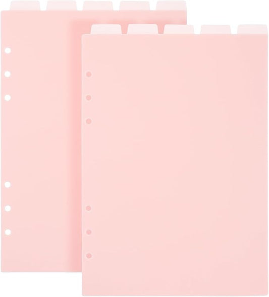 2 Set 6-Ring A5 Binder Dividers, Top 5 Tabs Plastic Binder Index Dividers for 6-Holes Ring Binders, Planner Insets Pink Vertical Tabs Divider Page Protectors for School Office Home Notebook Planner