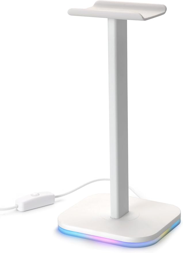 RGB Headphone Stand for Gaming – Modern Aluminum Headset Holder for Desk - Sleek Display for Over-Ear Headphones (Accessory )– Gift for Boys- White