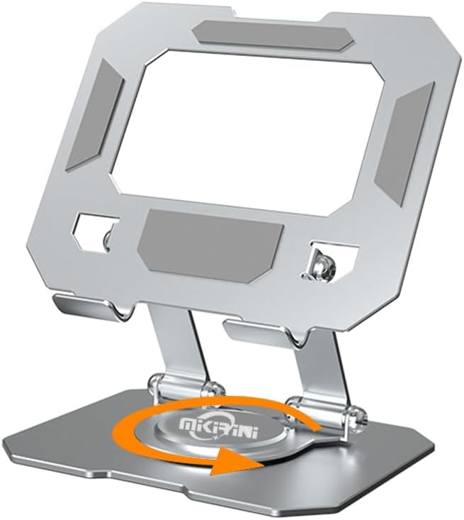 Dual 360° Rotating Tablet Stand Holder for Desk with Carbon Steel Base, Table Tablet Support with Dual Rod Adjustable Compatible for iPad Pro 13 12 11 Air Mini 5 4 3 (Silver)