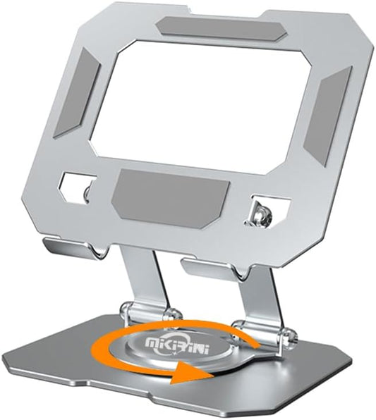 Dual 360° Rotating Tablet Stand Holder for Desk with Carbon Steel Base, Table Tablet Support with Dual Rod Adjustable Compatible for iPad Pro 13 12 11 Air Mini 5 4 3 (Silver)