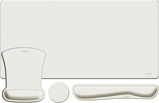MOSISO Keyboard Mouse Pad Set, Large Gaming Mousepad&Keyboard Wrist Rest&Mouse Wrist Rest&Coaster, Ergonomic Non-Slip Mousepad&Easy Typing Cushion with Memory Foam for Home Office, Pearl White