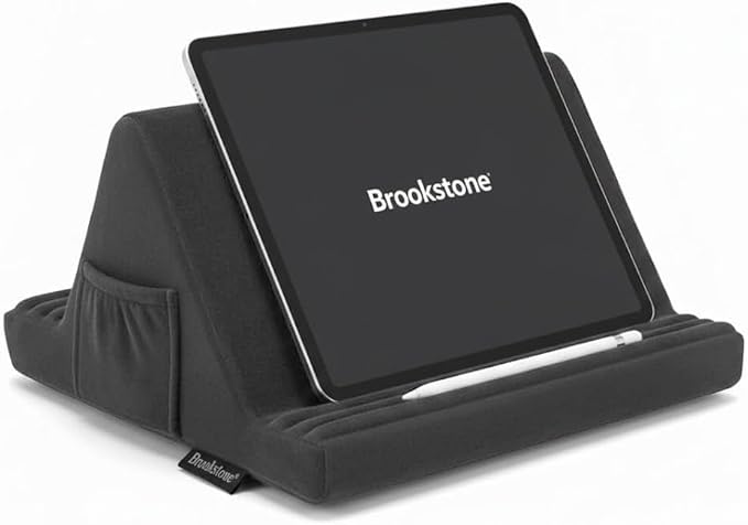 Brookstone Tablet Lap Cushion - Tablet and Phone Holder for Bed, Flights, and Travel, Six Angled Memory Foam Lap Desk for Reading and Hands Free Viewing, Compatible iPad and Kindle Accessories, Grey