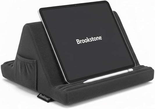 Brookstone Tablet Lap Cushion - Tablet and Phone Holder for Bed, Flights, and Travel, Six Angled Memory Foam Lap Desk for Reading and Hands Free Viewing, Compatible iPad and Kindle Accessories, Grey