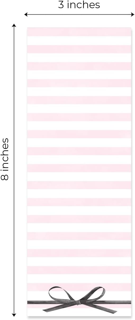 Coquette Bow Tall Sticky Note Assortment/Set of 3 Cute Pink Striped Pads / 3" x 8" Daily Task Trackers / 50 Sheets Per Pad/Made in USA