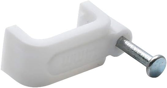 200pcs 14mm Flat Ethernet Cable Wire Clips Single Coaxial Cable Clamps with Nail for Cable Management(White)