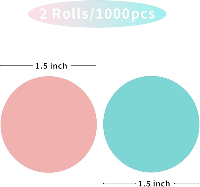STARLIBOO Colored Dot Stickers, 1.5 inch Garage Sale Stickers, 1000Pcs Adhesive Circle Price Tags Sticker, Writable Not Blurry for Yard Sale (Pink+Blue/2Rolls)