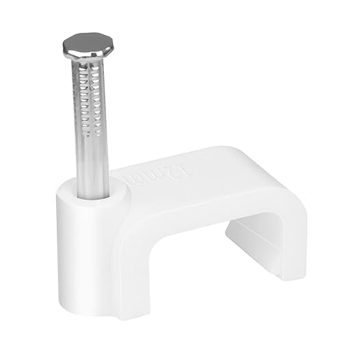 LeMotech Flat Cable Clips, 200pcs 12mm Wire Wall Clips with Steel Nails, Coaxial Nail Clamps for Cable Cord Management CAT7 CAT8 Ethernet Cable Clamps, White