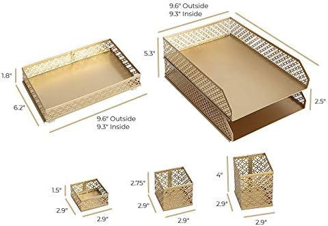BLU MONACO | Aqua Desk Organizer Set for Women 6 Piece | Mail Sorter Organizer Countertop with Letter Sorter for Desk | Steel Desktop Organizer with Mesh Pen Holders
