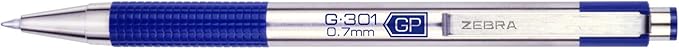 Zebra Pen G-301 Retractable Gel Pen, 0.7mm Medium Point, Stainless Steel Barrel, Textured Grip, Easy Glide Ink Provides a Smooth and Skipless Writing Experience, Blue Ink, 12-Pack (41320)