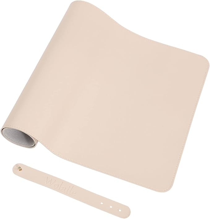 Desk Blotter Pad,36x17 inch PU Leather Computer Mouse Mat,Non-Slip Waterproof Writing Desktop Protector for Office Home,Large,Beige White