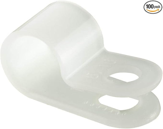 GTSE White Nylon Plastic Cable Clamps, 5/16" Screw Mounts for Cable, Rope, Tube Management, 100 Pack
