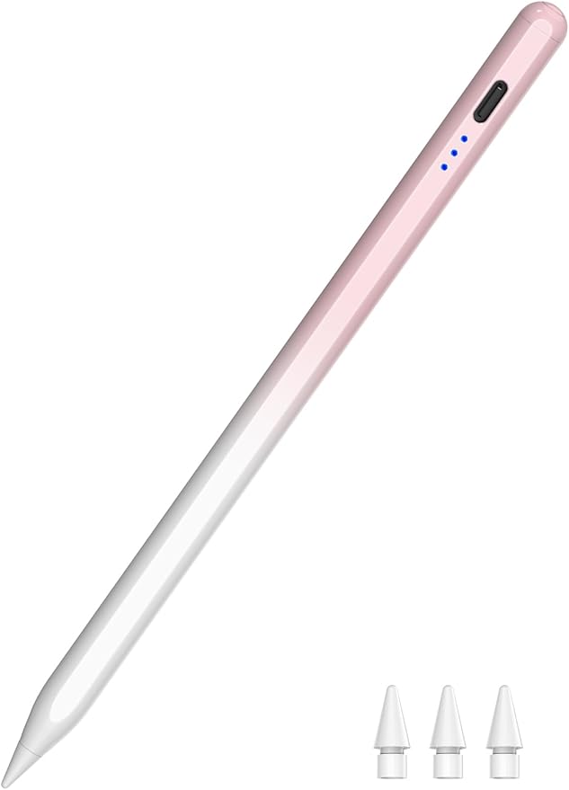 Pen for iPad 2018-2025, HATOKU 15 Mins Fast Charging Pencil 1st Generation with Tilt & Palm Rejection for iPad Air 3/4/5/M2/M3, iPad mini 5/6/7, iPad 6/7/8/9/10/11, iPad Pro 11/12.9/M4/M5 - Pink White