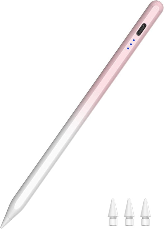 Pen for iPad 2018-2025, HATOKU 15 Mins Fast Charging Pencil 1st Generation with Tilt & Palm Rejection for iPad Air 3/4/5/M2/M3, iPad mini 5/6/7, iPad 6/7/8/9/10/11, iPad Pro 11/12.9/M4/M5 - Pink White