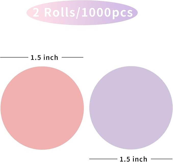 STARLIBOO Colored Dot Stickers, 1.5 inch Garage Sale Stickers, 1000Pcs Adhesive Circle Price Tags Sticker, Writable Not Blurry for Yard Sale (Pink+Purple/2Rolls)