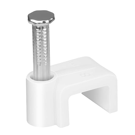 LeMotech Flat Cable Clips, 200pcs 8mm Wire Wall Clips with Steel Nails, Coaxial Nail Clamps for Cable Cord Management CAT5 CAT5e CAT6 CAT7 RJ45 Ethernet Cable Clamps, White