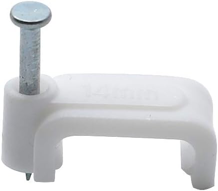 100pcs 14mm Flat Ethernet Cable Wire Clips Single Coaxial Cable Clamps with Nail for Cable Management(White)