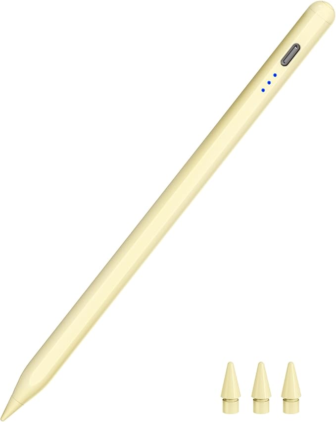 Pen for iPad 2018-2025, HATOKU 15 Mins Fast Charging Pencil 1st Gen with Tilt & Palm Rejection Compatible with iPad Air 3/4/5/M2/M3, iPad mini 5/6/7, iPad 6/7/8/9/10/11, iPad Pro 11/12.9/M4 M5(Yellow)