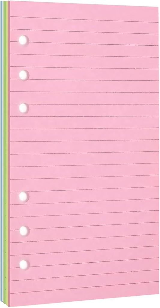 Lined Refill Paper, Colorful Ruled Journal Fillers for A6 Size 6-Ring Binder, A6 Planner Inserts,5-color 120 GSM Thick Loose Leaf Paper,50 Sheets/100 Pages