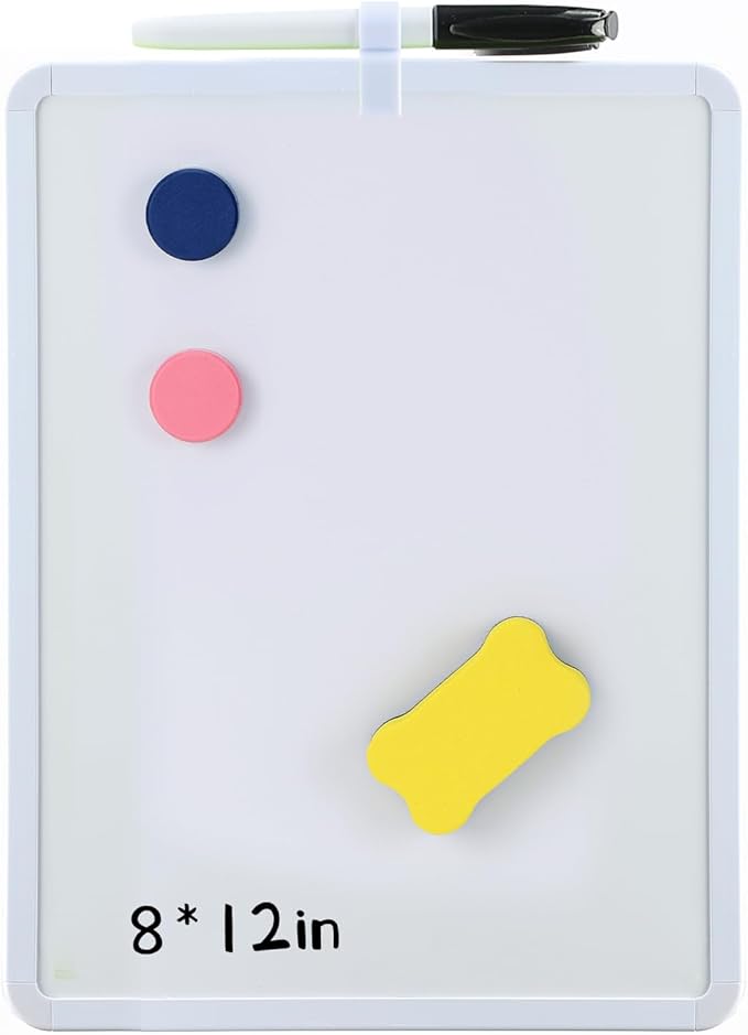 MXG Portable Double Sided Dry Erase Board, 8x12 Inch Small Whiteboard with Modern White/Green/Pink Frame, Includes 2 Magnets, Marker & Eraser, for Home, Office, School