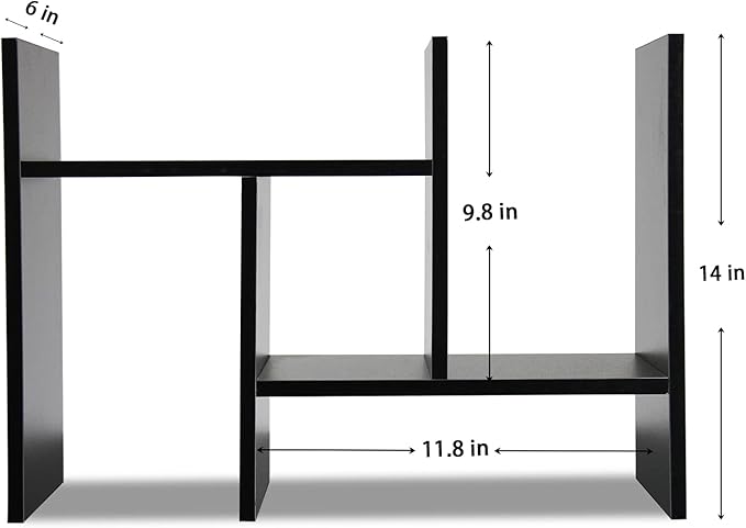 MASAKA B&W - Desk Organizer Aesthetic Shelf, Desktop Bookshelf, Double H Plants Display Shelf, Storage Rack Adjustable Stackable for Office Home Dorm - Perfect for Books, Plants & Decor (Black)