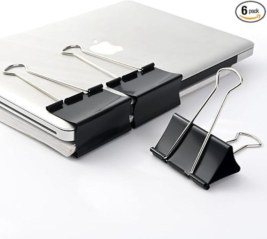 Extra Large Binder Clips 3 inch super big Binder Clips 6 Pack Big Metal Paper Clamps Black (3 Inch)