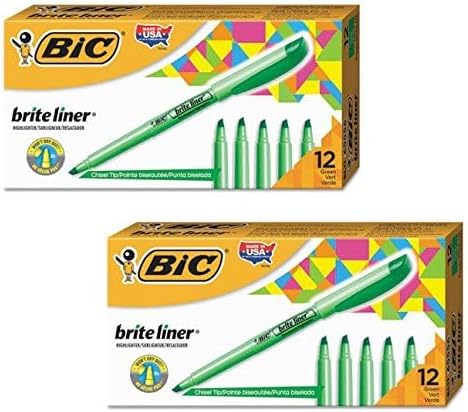 BIC Brite Liner Highlighter Chisel Tip Green 2DOZEN (BL11-GN)