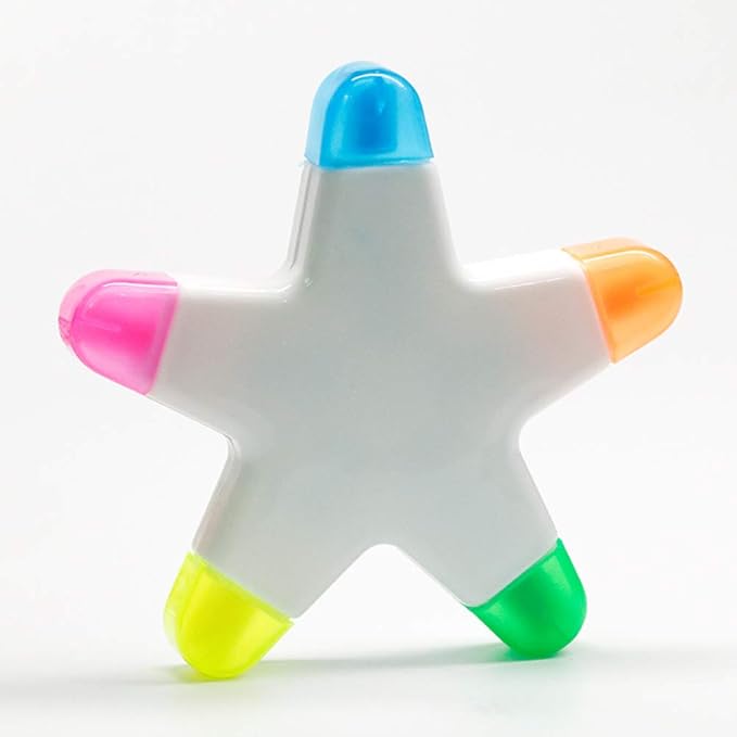 Brush Tip Highlighters, Creative Star Shape Light Color Fluorescent Pens Markers with 5 Colors, Great for Journal Planner Note Taking and Coloring Book, Non-Toxic & Odorless Watercolor.