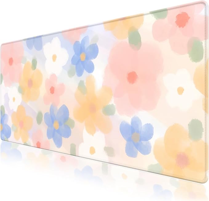 Floral Desk Pad Mouse Pad, Large Gaming Mouse Mat with Stitched Edges, Non-Slip Waterproof Rubber Base Mous Mat for Office Computer Keyboard Laptop Home Decor Women Girl (35.4X17.5 in), Watercolor