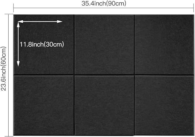 Large Cork Board Alternative, 11.8''x11.8'' 6 Pack Felt Bulletin Board with Safe Removable Adhesive Tabs, Connectable Felt Wall Tiles Bulletin Boards Cork Boards for Walls Pin Board Tack Board-Black