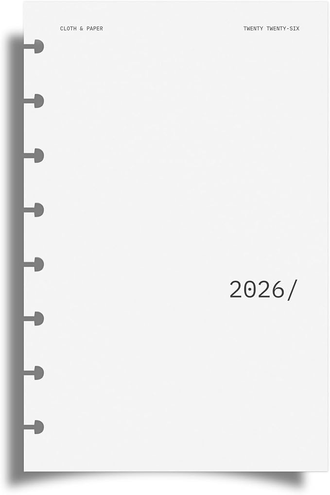 Cloth & Paper 2026 Front & Monthly Vellum Planner Dashboard Overlays | Half Letter Size 5.5 x 8.5 Inches | 13-Piece Set for 8-Disc Planners, Undated, Transparent Heavyweight Paper, Pre-Punched
